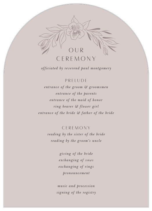 Our Wreath of Florals Wedding Arch Programs walk family and friends through every step of your ceremony.