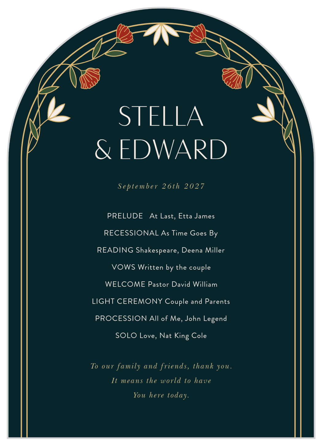 Deco Poppies Wedding Arch Programs