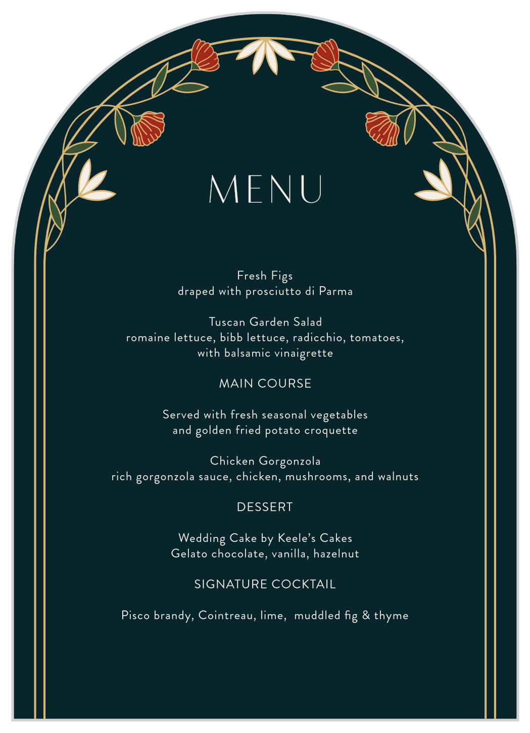 Deco Poppies Wedding Arch Menus