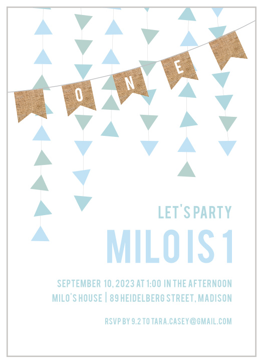 Kickstart celebrations of your child's first year, with our Burlap Banner First Birthday Invitations!