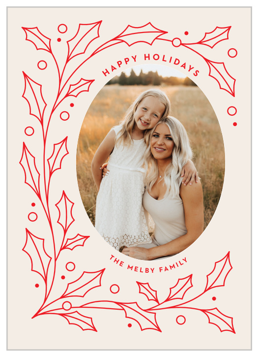 Send family and friends your festive greetings when you send out our Holly Frame Holiday Cards.
