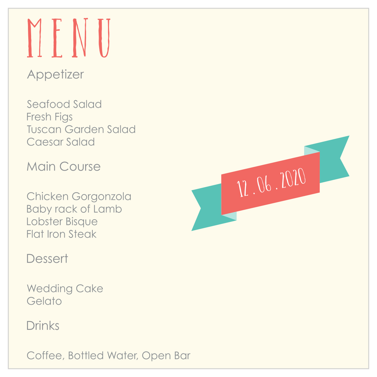 Flying Banner Wedding Menus
