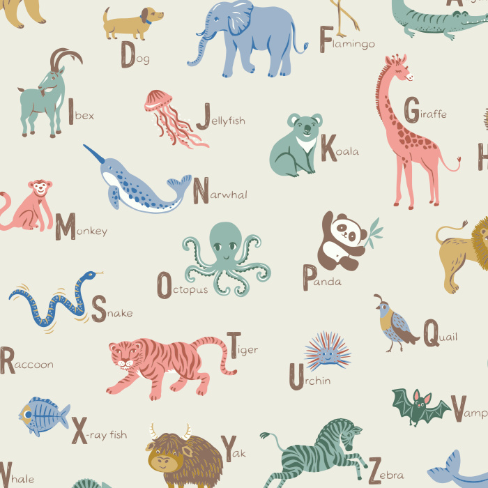 Add a playful and educational touch to your child's room with our Animal Names Peel And Stick Removable Wallpaper.