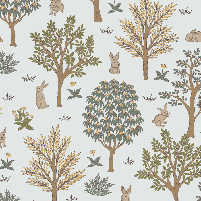 Transform your space into a scene from a storybook with our Woodland Bunnies Peel and Stick Removable Wallpaper.