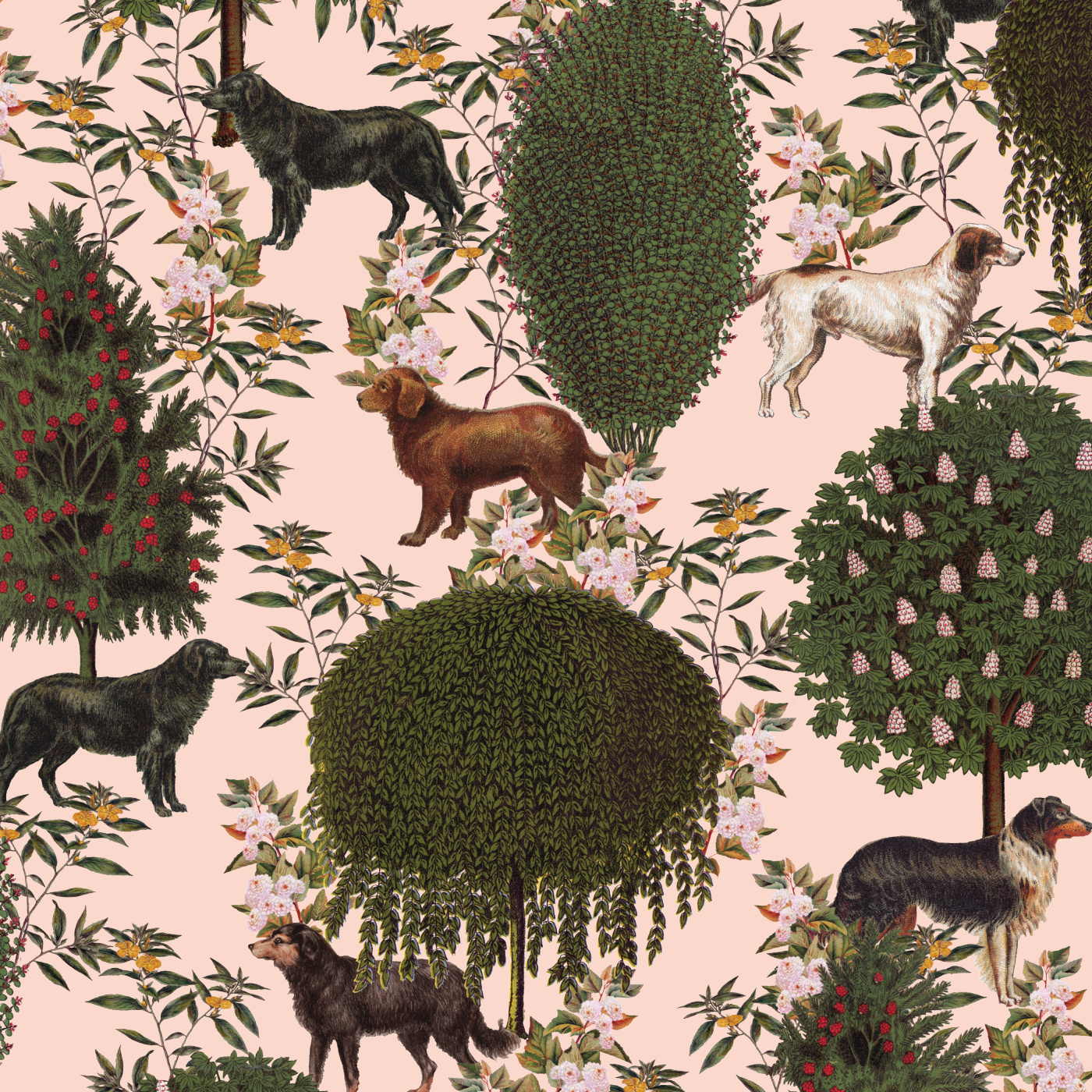 Vintage Pet Garden Wallpaper
