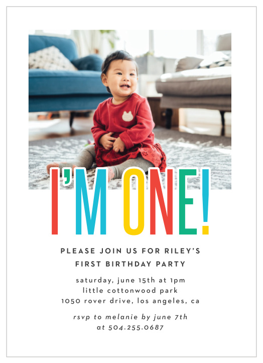 Announce your child's first milestone, and request your family and friends to attend a celebration in their honor, with our Big One First Birthday Invitations!