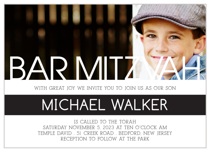 Bring your loved ones together with our Bright Headliner Bar Mitzvah Invitations. 