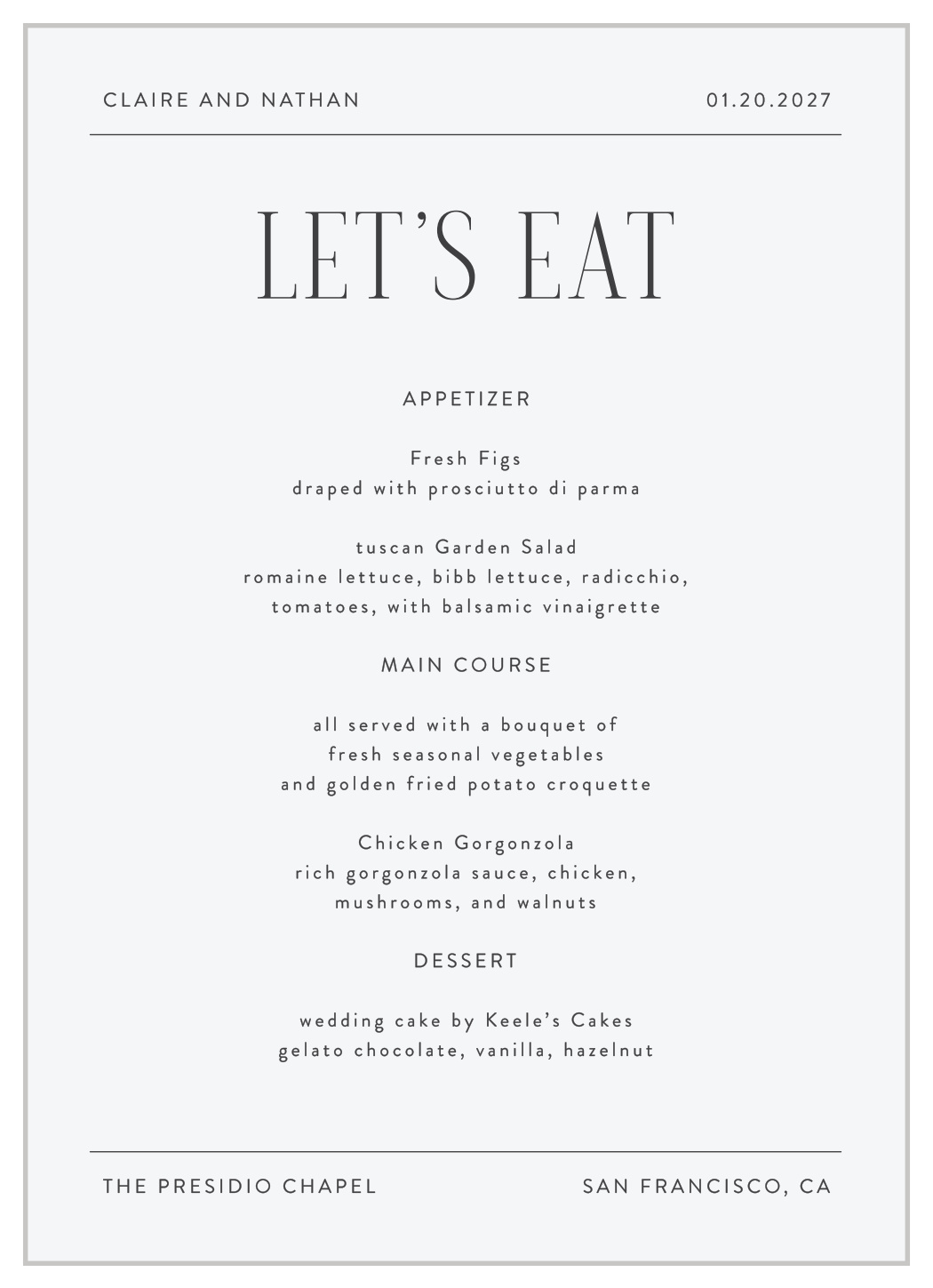 Minimal Typography Wedding Menus