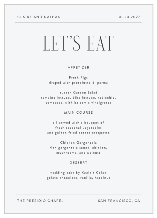 Minimal Typography Wedding Menus