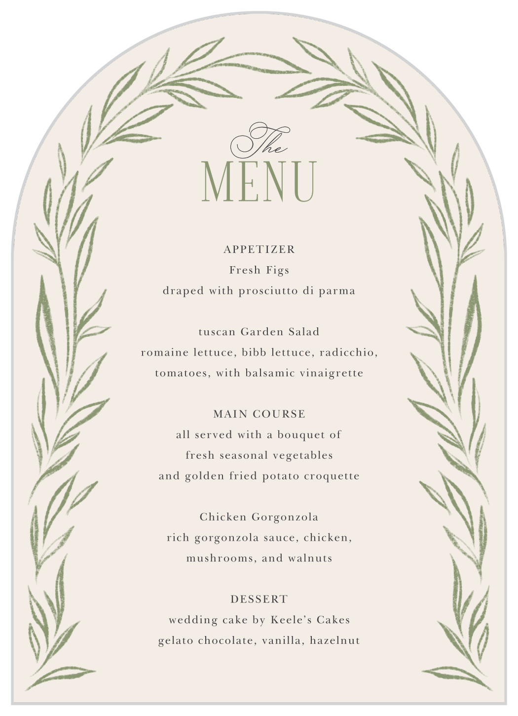 Charming Foliage Wedding Arch Menus