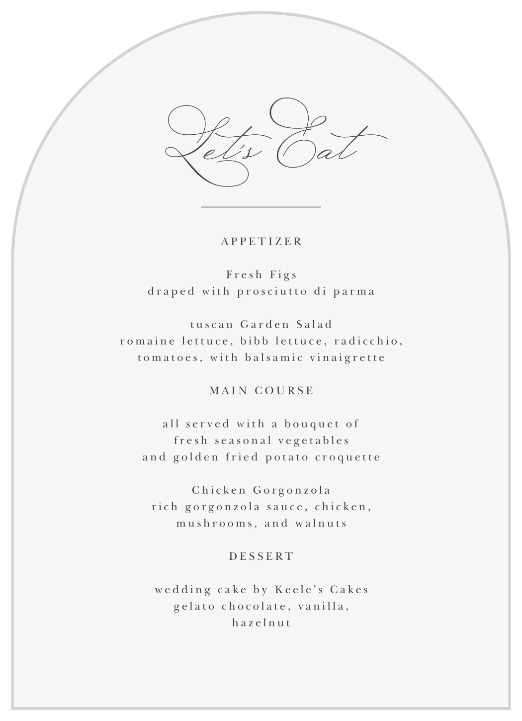 Love Story Wedding Arch Menus