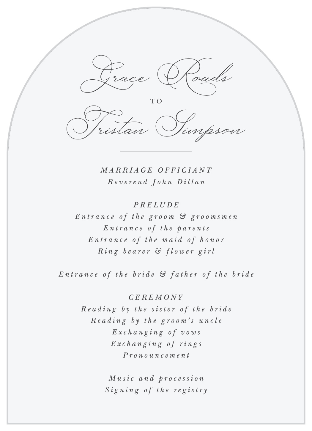 Love Story Wedding Arch Programs