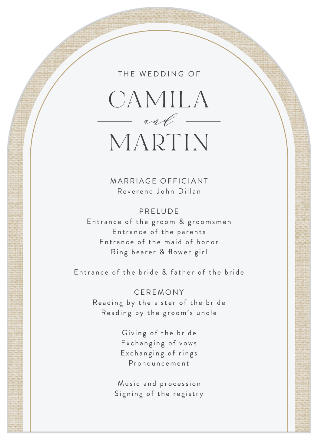 Timeless Elegance Wedding Arch Programs