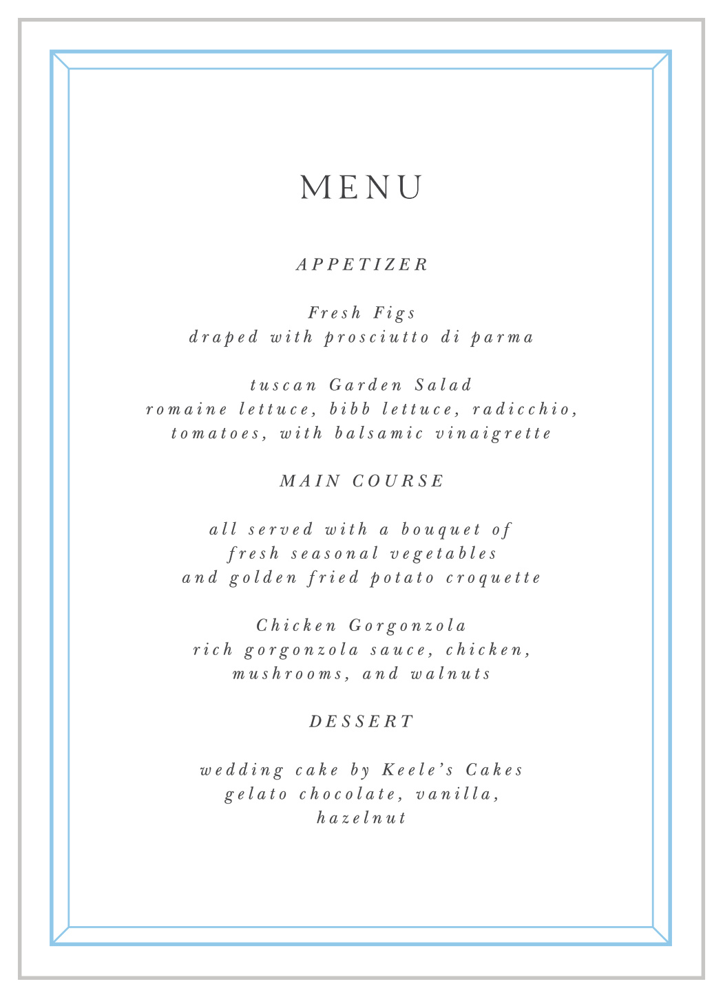 Soft Bevel Wedding Menus