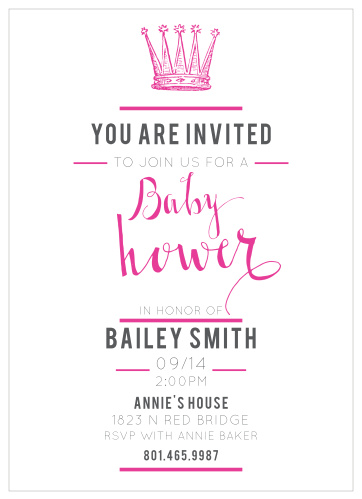 The Little Royalty baby shower invite is not only elegant and classy, but it's also completely yours to customize! Choose from over 160 different color and font options to create a truly one of a kind card. 
