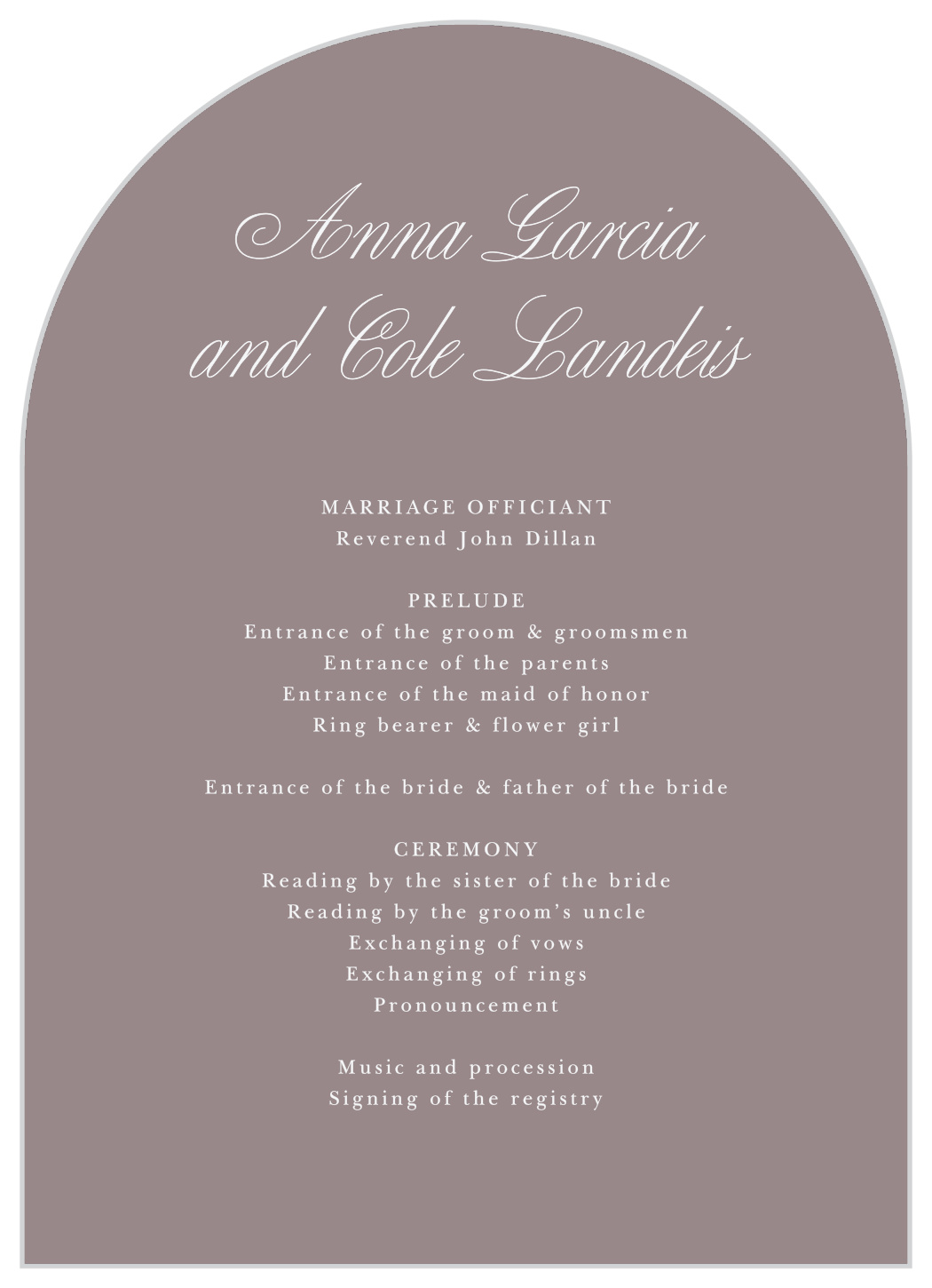 Scripty Monogram Wedding Arch Programs