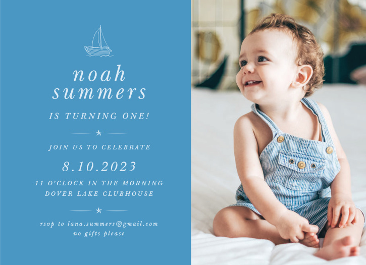 Bring close friends and family together to celebrate your little one's special day with our Tiny Boat First Birthday Invitations.