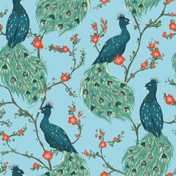 Create a stunning space with our Peacock Floral Peel and Stick Removable Wallpaper. 