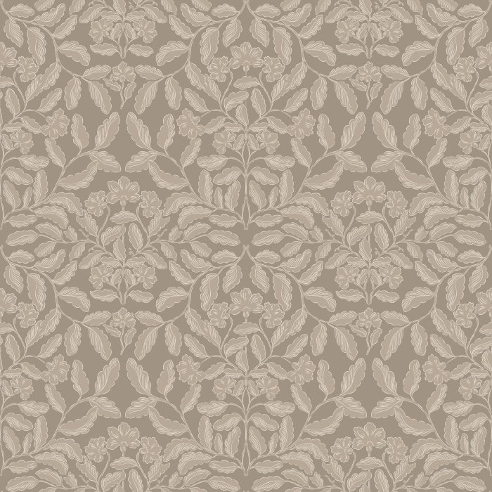 Hibiscus Glow Wallpaper showcases a richly layered floral motif with hibiscus-inspired blooms in warm taupe for a refined and organic look.