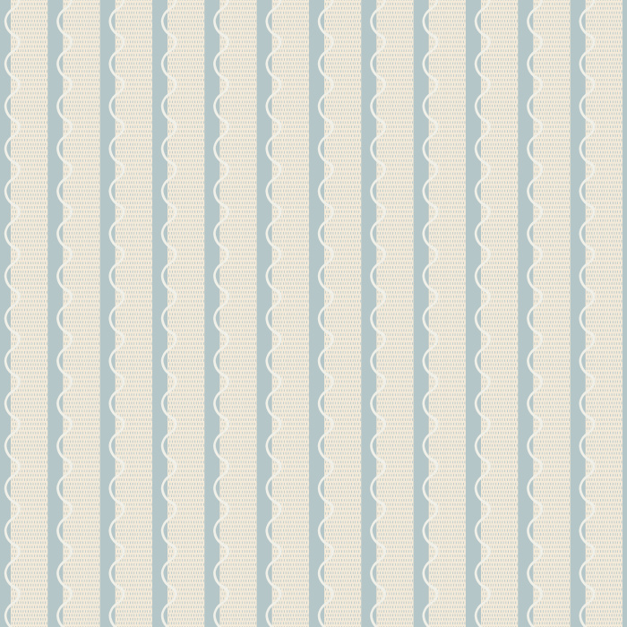 Wavy Vibes wallpaper features playful vertical wavy stripes in light blue and soft cream, creating a fresh and modern coastal-inspired look for any room.