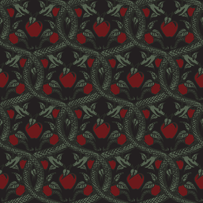 Enrich your walls with our Knowledge Tree wallpaper, featuring bold branches, green leaves, and red fruit on beige.