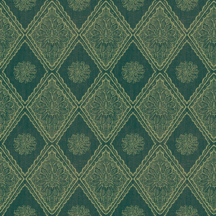 The Nostalgia Knit Wallpaper features an intricate diamond motif inspired by vintage woven textiles in a warm golden yellow tone.