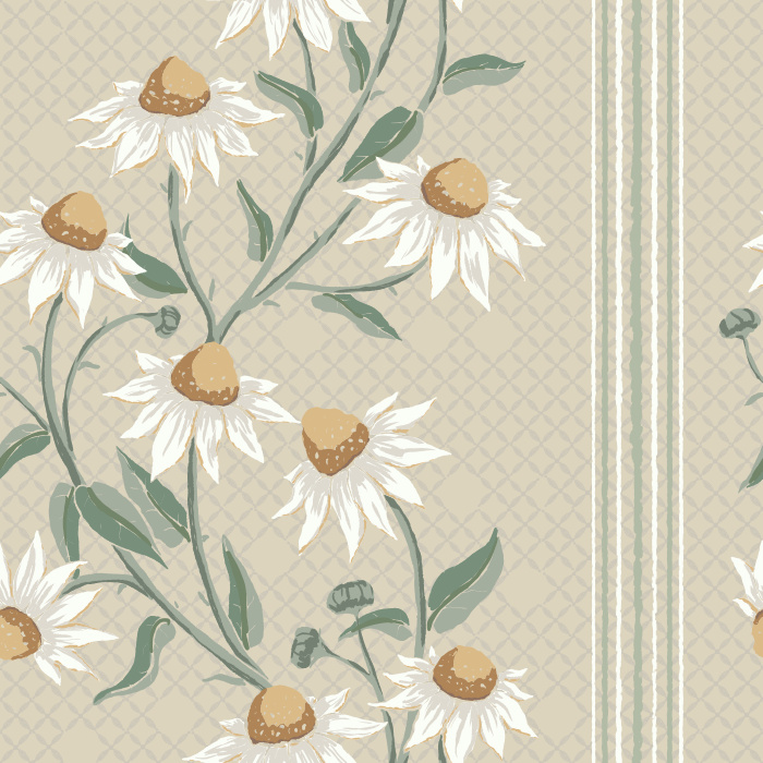 The Soft Florals Wallpaper features delicate blush-pink blooms with graceful green leaves on a soft cream background, creating a romantic and vintage-inspired look.