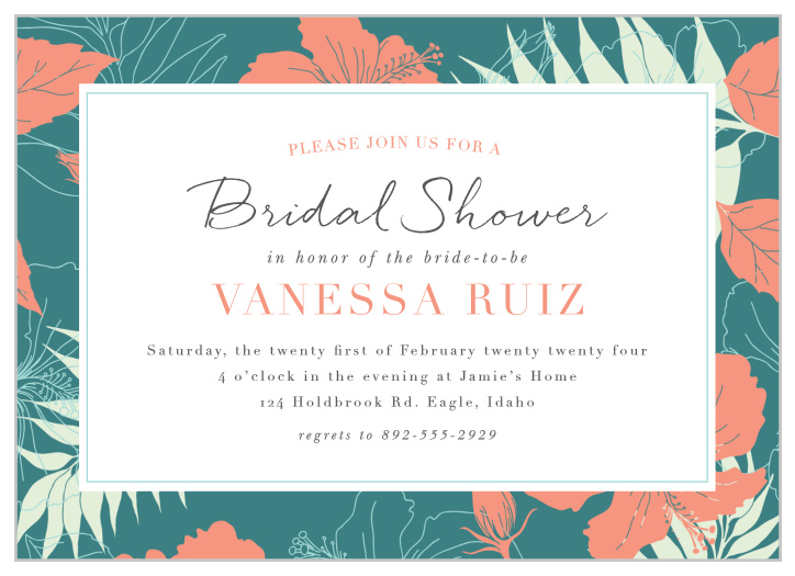 With its jungle foliage design, your family and loved ones will be taken back to island paradise when they receive the Hawaiian Tropic Bridal Shower Invitations. 