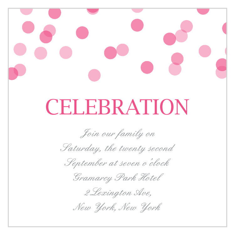Falling Confetti Bat Mitzvah Reception Cards