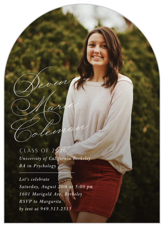 Create an elegant impression with our By Hand Arched Graduation Invitations.