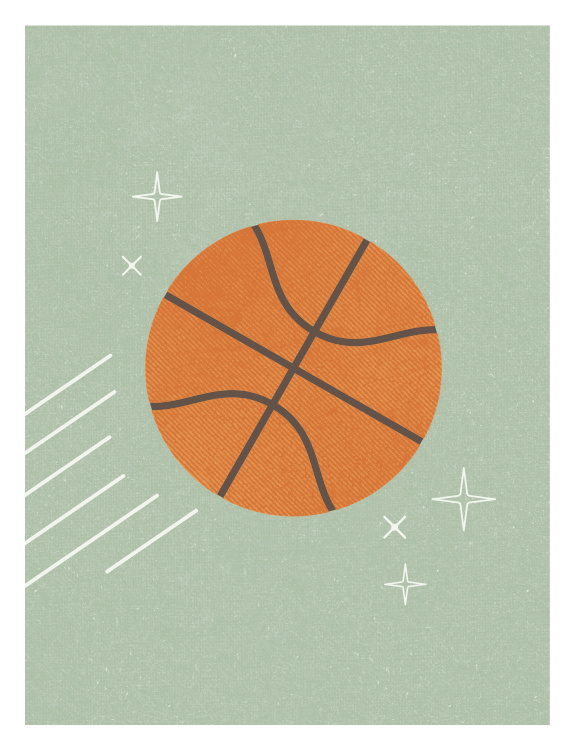 Score big style points with this Basketball Art Print, a playful sports illustration designed for young athletes and basketball fans.