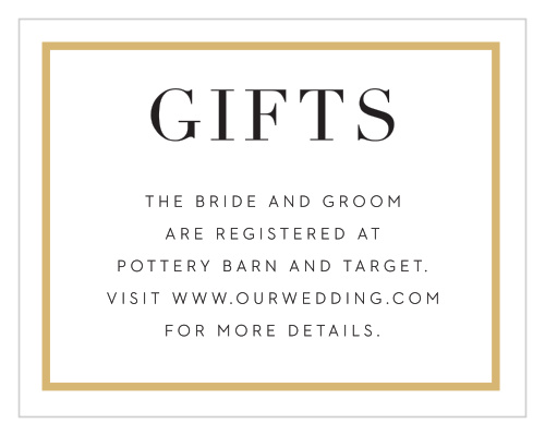 Let family and friends know where you have registered for wedding gifts with our Classic Frame Registry Cards.