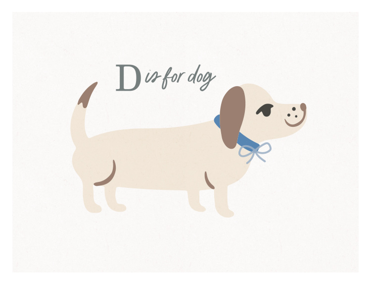 Add playful learning and puppy charm to your space with this Animal Names Dog Art Print, featuring a cheerful illustrated dog with soft neutral tones.