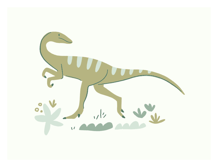 Bring playful prehistoric style to your space with this Dinosaurs Velociraptor Art Print, featuring a charming illustrated velociraptor in soft, earthy tones.
