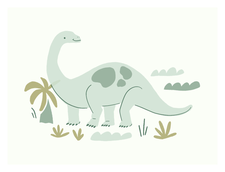 Bring a playful prehistoric charm to your space with this Dinosaurs Apatosaurus Art Print, featuring a friendly illustrated long-neck dinosaur.
