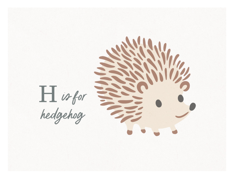 Make learning the alphabet extra adorable with this Animal Names Hedgehog Art Print, featuring a charming illustrated hedgehog paired with the phrase "H is for Hedgehog."