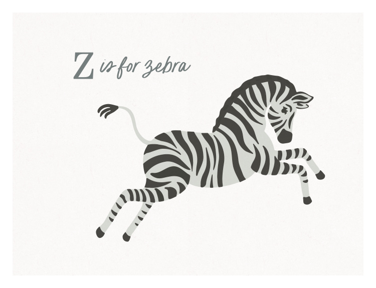 Celebrate the beauty of wildlife and early learning with this charming Animal Names Zebra Art Print featuring a playful illustrated zebra paired with the phrase “Z is for zebra.”