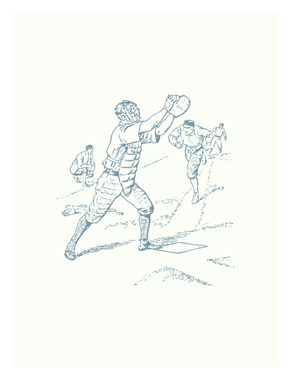 Bring timeless ballpark charm to your space with this vintage baseball toile wallpaper featuring a detailed sketch-style catcher receiving a pitch during a classic baseball game.
