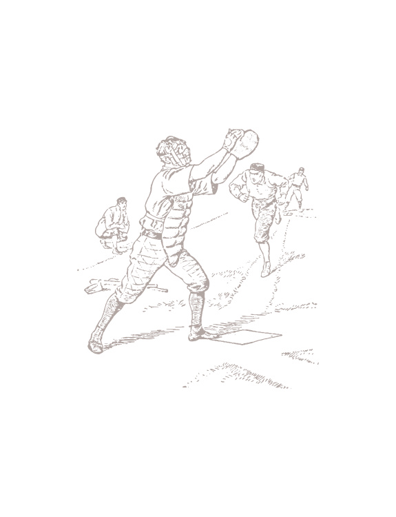 Bring timeless ballpark charm to your space with this vintage baseball toile wallpaper featuring a detailed sketch-style catcher receiving a pitch during a classic baseball game.