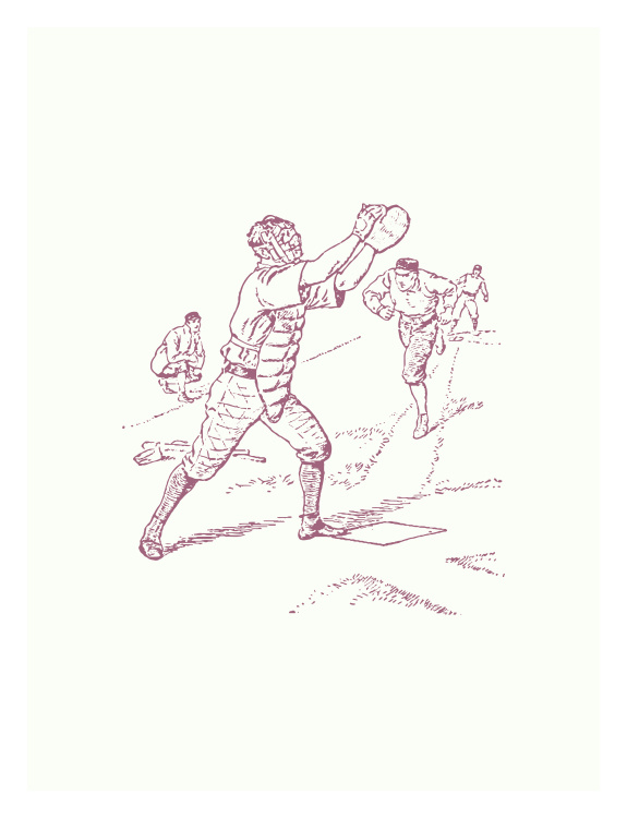Bring timeless ballpark charm to your space with this vintage baseball toile wallpaper featuring a detailed sketch-style catcher receiving a pitch during a classic baseball game.
