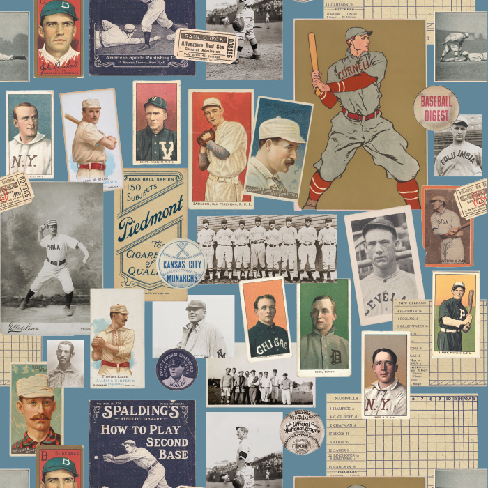 Baseball Collage Wallpaper celebrates America's pastime with a nostalgic collection of vintage baseball cards, antique player portraits, historic team photographs, scorecards, ticket stubs, and classic memorabilia arranged in an eye-catching collage.