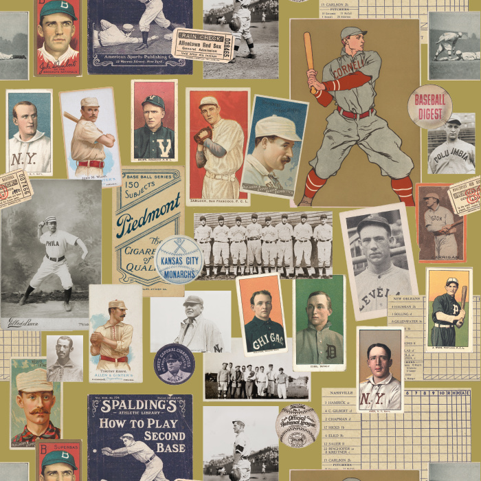 Baseball Collage Wallpaper celebrates America's pastime with a nostalgic collection of vintage baseball cards, antique player portraits, historic team photographs, scorecards, ticket stubs, and classic memorabilia arranged in an eye-catching collage.