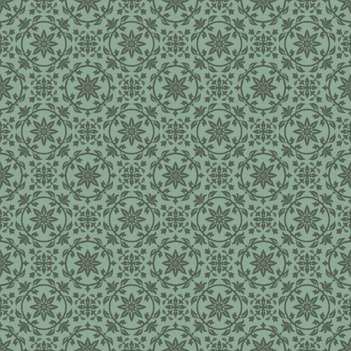 Vintage Trope Wallpaper features a delicate repeating floral medallion pattern inspired by antique tilework, heirloom textiles, and traditional European block prints.