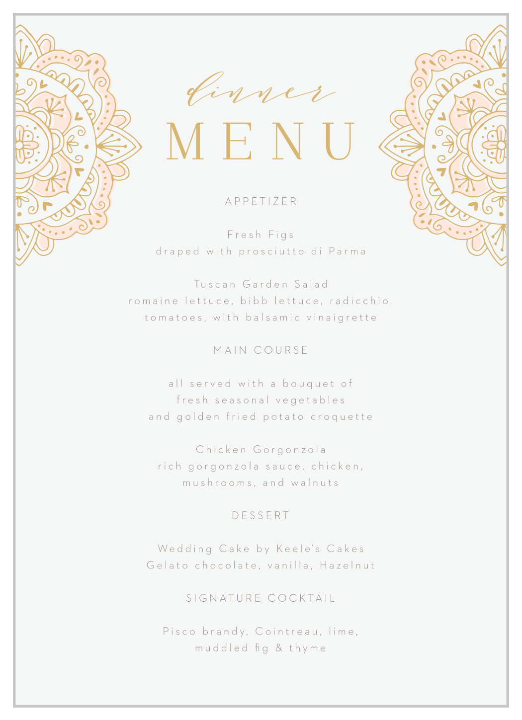 Modern Moroccan Wedding Menus