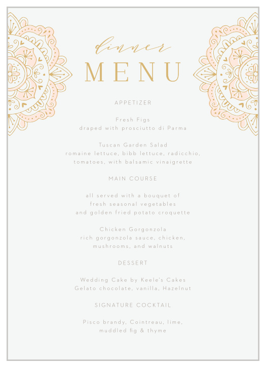 Modern Moroccan Wedding Menus