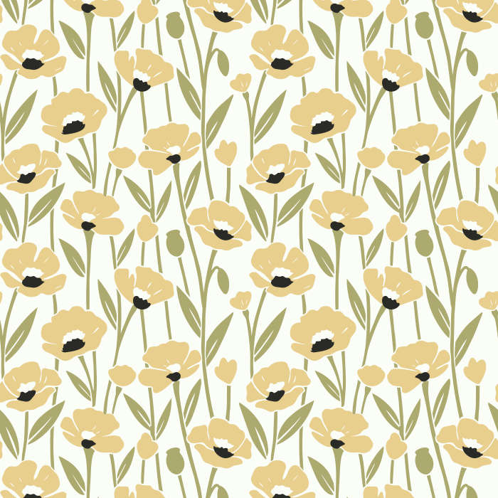 Garden Veil Wallpaper features delicate poppy wildflowers in a vintage botanical pattern for cottagecore and farmhouse interiors. Customize the colors.