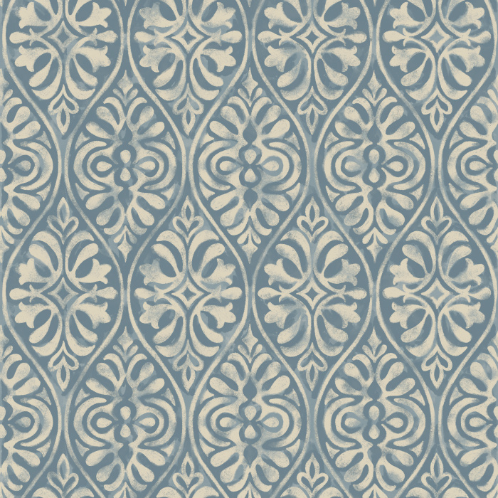 Dabu Ogee Wallpaper features an elegant ogee lattice pattern inspired by traditional Indian Dabu block printing, blending intricate floral medallions with timeless geometric symmetry.