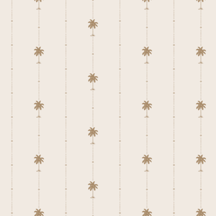 Capture the relaxed charm of coastal living with Island Linen Wallpaper, a minimalist tropical wallpaper featuring petite palm tree motifs arranged in delicate vertical stripe columns over a soft linen-inspired background.