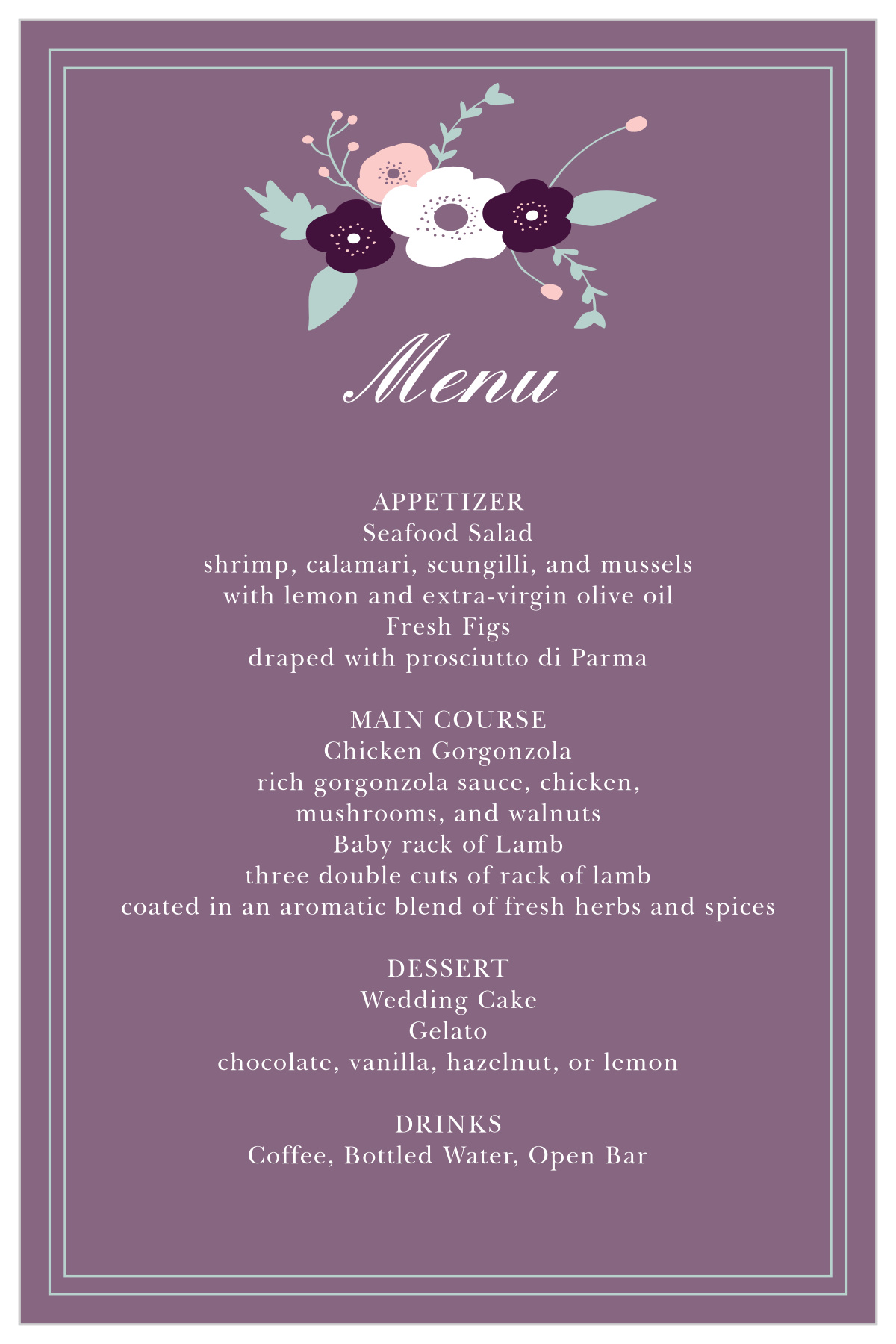 Fantastically Floral Wedding Menus