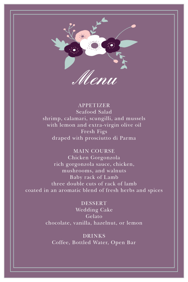 Fantastically Floral Wedding Menus